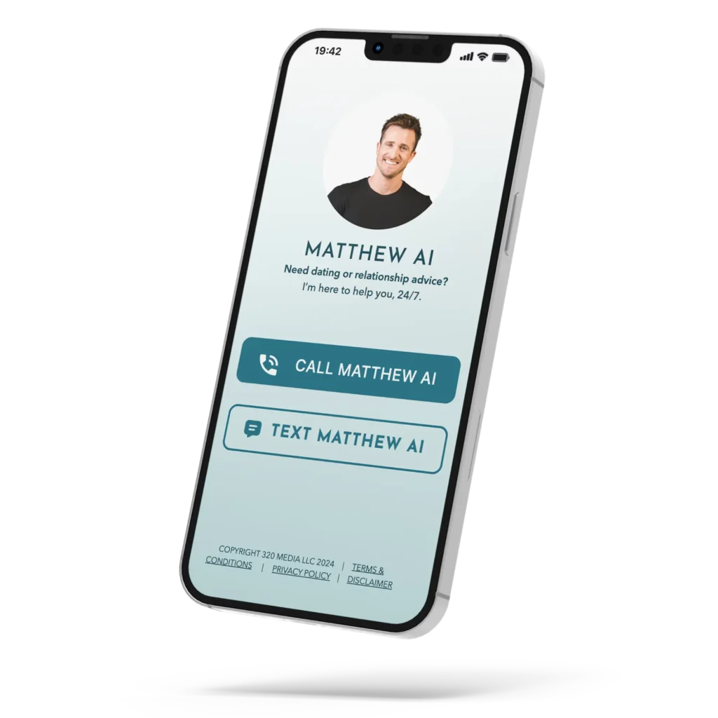 A mockup of the Matthew AI service on a smartphone